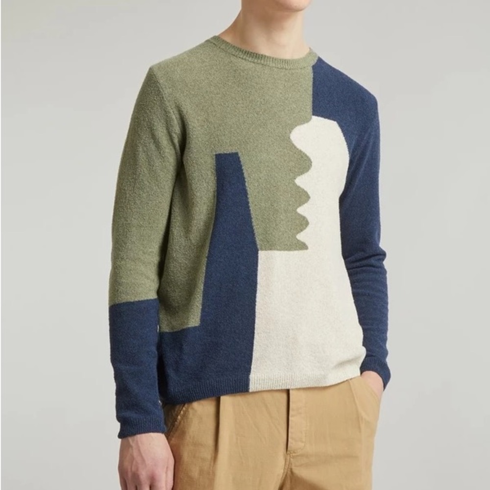 FOLK green blue cream lightweight 
Loop Crew-Neck Jumper sweater